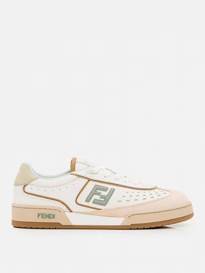 Fendi Uwhi Sage Linen Leather Sneakers In Neutral