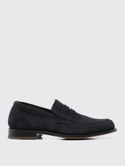 Tricker's Deep Navy Suede Moccasin With Rubber Sole In Black