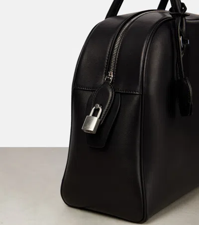 The Row India Medium Leather Tote Bag In Black