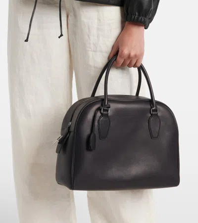 The Row India Medium Leather Tote Bag In Black