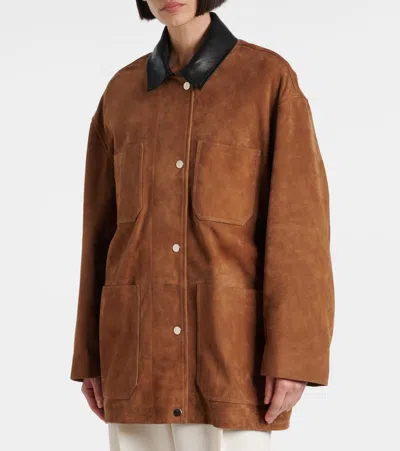 Nour Hammour Barn Leather-trimmed Suede Jacket In Brown