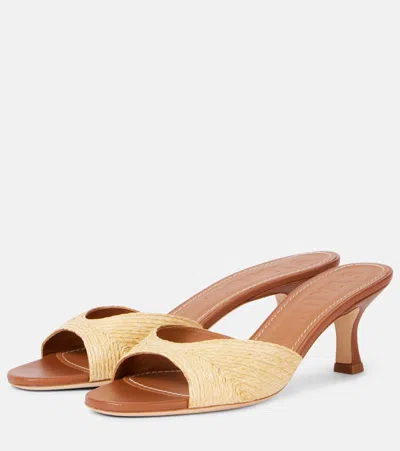 Staud Brigitte Raffia Kitten-heel Mules In Beige