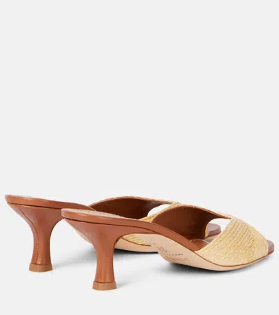 Staud Brigitte Raffia Kitten-heel Mules In Beige
