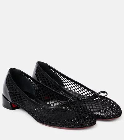 Christian Louboutin Sweetie Jane 20 Patent Leather-trimmed Fishnet Ballet Flats In Black