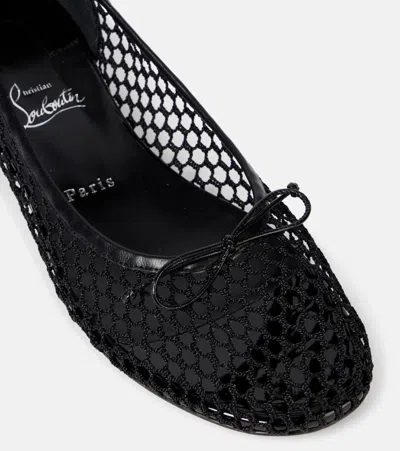 Christian Louboutin Sweetie Jane 20 Patent Leather-trimmed Fishnet Ballet Flats In Black