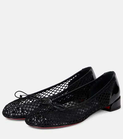 Christian Louboutin Sweetie Jane 20 Patent Leather-trimmed Fishnet Ballet Flats In Black