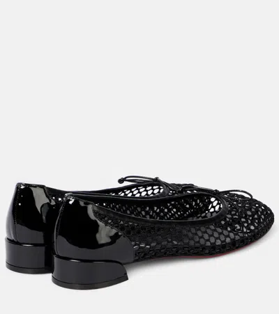 Christian Louboutin Sweetie Jane 20 Patent Leather-trimmed Fishnet Ballet Flats In Black