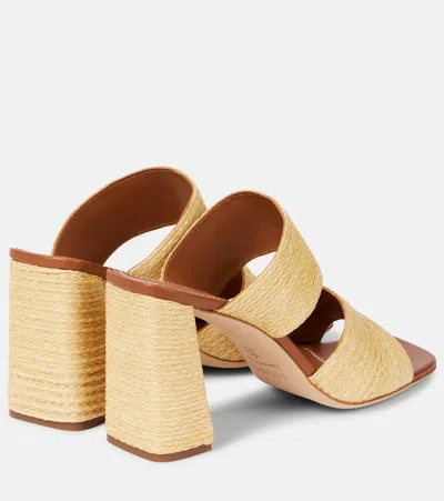 Staud Skylar Leather-trimmed Raffia Sandals In Beige