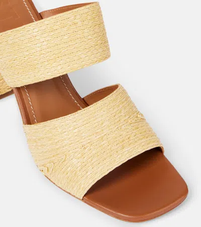 Staud Skylar Leather-trimmed Raffia Sandals In Beige