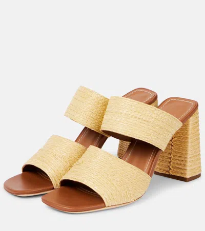 Staud Skylar Leather-trimmed Raffia Sandals In Beige