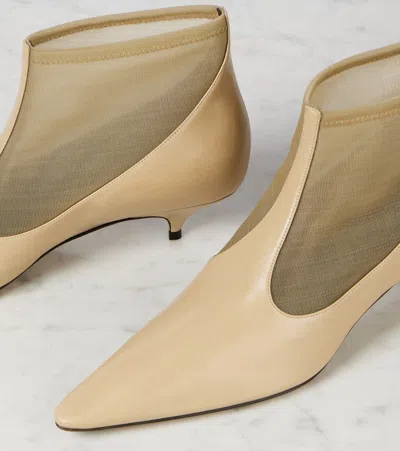 The Row Pointed Mesh Kitten-heel Booties In Beige