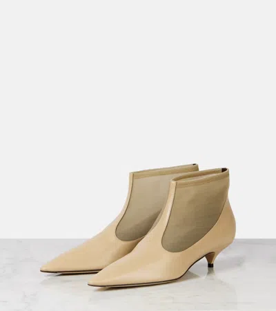 The Row Pointed Mesh Kitten-heel Booties In Beige