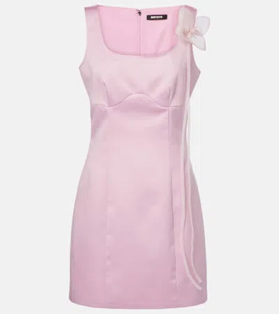 Rotate Birger Christensen Rotate Satin Flower Dress With Square Neckline In Pink
