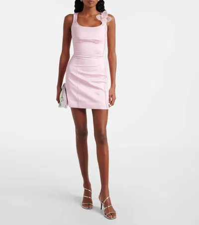 Rotate Birger Christensen Rotate Satin Flower Dress With Square Neckline In Pink