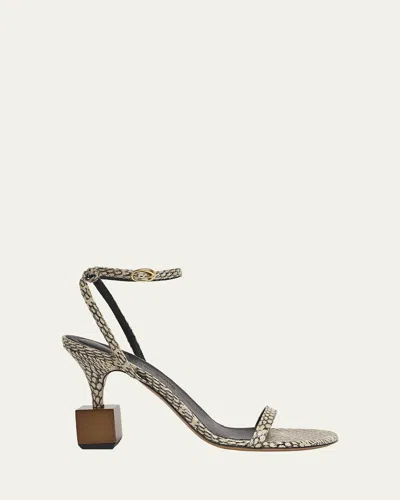 Jacquemus The Bisou Geometric Snake-embossed Leather Sandals In Beige