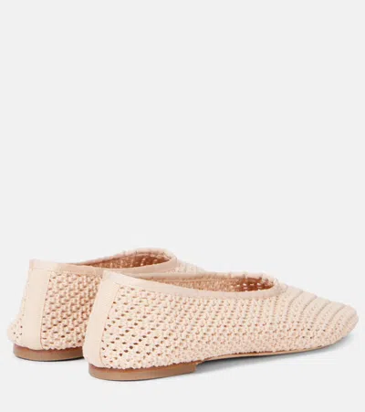 Staud Alba Grosgrain-trimmed Crocheted Ballet Flats In Neutral