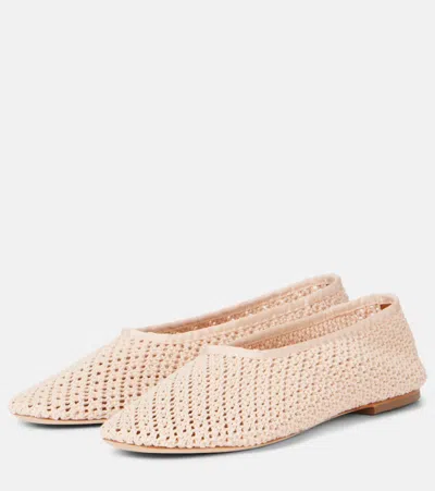 Staud Alba Grosgrain-trimmed Crocheted Ballet Flats In Neutral