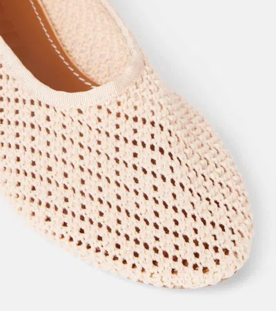 Staud Alba Grosgrain-trimmed Crocheted Ballet Flats In Neutral