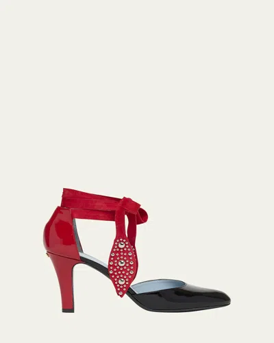 Valentino Black And Red Foliefoliage Décolleté In Black