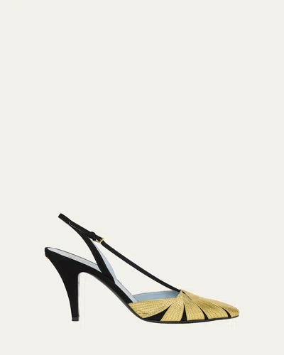 Valentino High Slingback Foliefoliage Black And Gold In Nero/old Gold