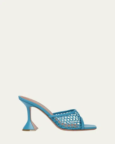 Amina Muaddi Leather And Mesh Lupita Net 95 Mules In Turquoise