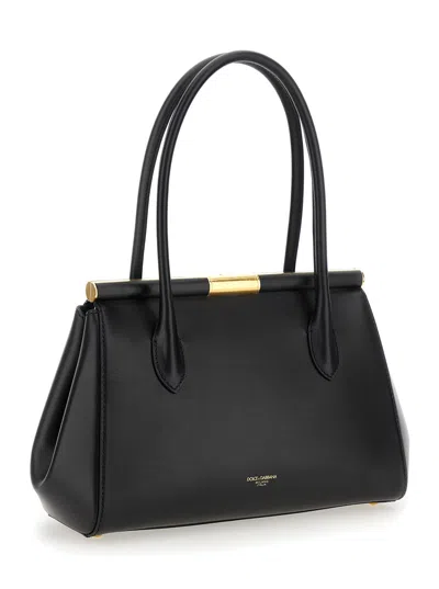 Dolce & Gabbana Women 'marlene Medium' Black Handbag With With Logo Embossed On The Back In Leather  In Black