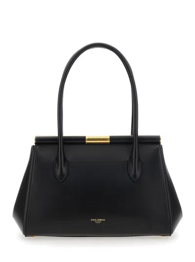 Dolce & Gabbana Women 'marlene Medium' Black Handbag With With Logo Embossed On The Back In Leather  In Black