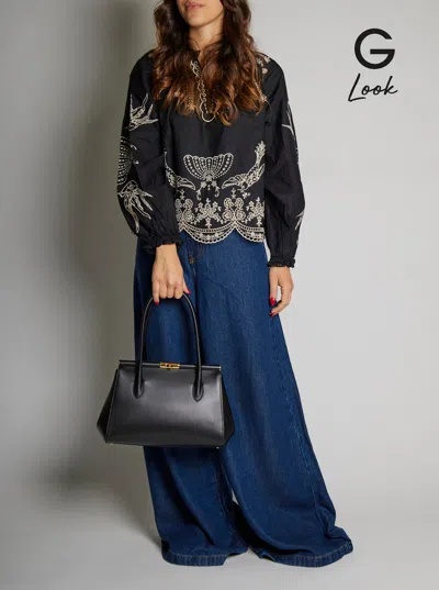 Dolce & Gabbana Women 'marlene Medium' Black Handbag With With Logo Embossed On The Back In Leather  In Black