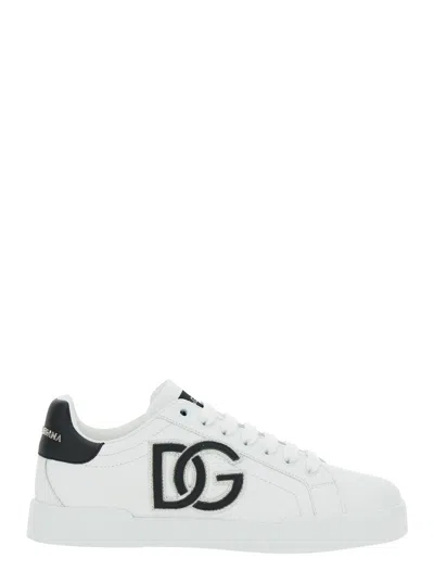 Dolce & Gabbana Portofino Logo-tag Leather Sneakers In White