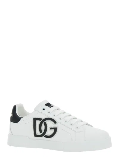 Dolce & Gabbana Portofino Logo-tag Leather Sneakers In White
