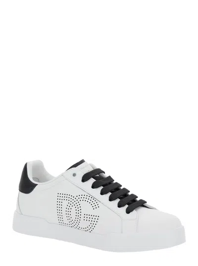 Dolce & Gabbana Portofino Leather Sneakers In White