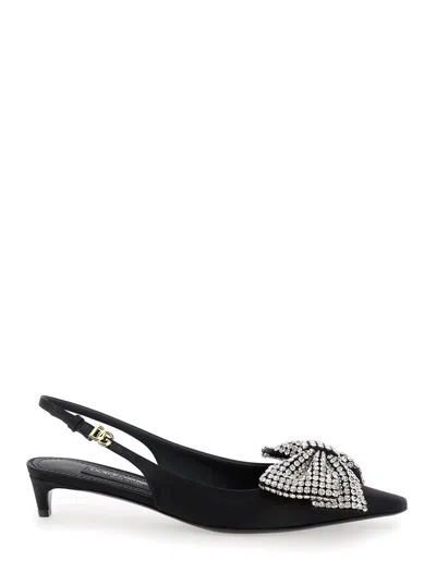 Dolce & Gabbana Satin Slingbacks With Rhinestone Embellishment In Multicolor