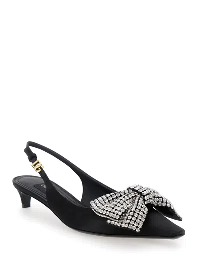 Dolce & Gabbana Satin Slingbacks With Rhinestone Embellishment In Multicolor
