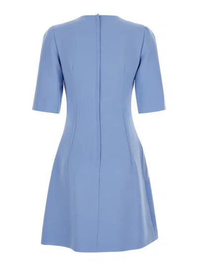 Dolce & Gabbana Light Blue Midi Fit And Flare Dress In Wool In Blue