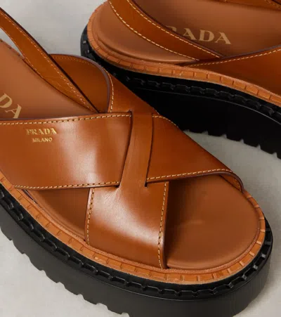 Prada Leather Platform Sandals In Schwarz