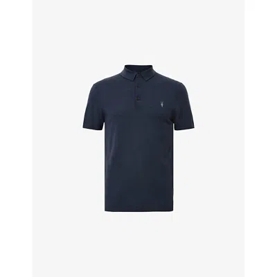 Allsaints Mode Merino Short Sleeve Polo Shirt In Navy Blue