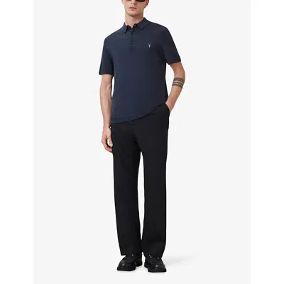 Allsaints Mode Merino Short Sleeve Polo Shirt In Navy Blue