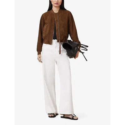 Allsaints Suede Zip-front Leather Jacket In Brown