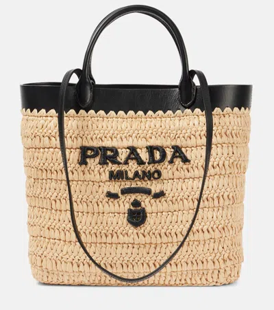 Prada Women Small Crochet And Leather Tote Bag In Neutrals