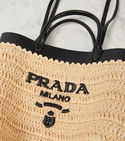 Prada Women Small Crochet And Leather Tote Bag In Neutrals