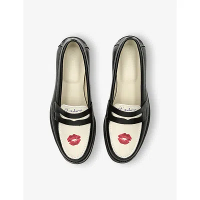 Duke & Dexter Leather Kiss Wilde Penny Loafers In Blk/white