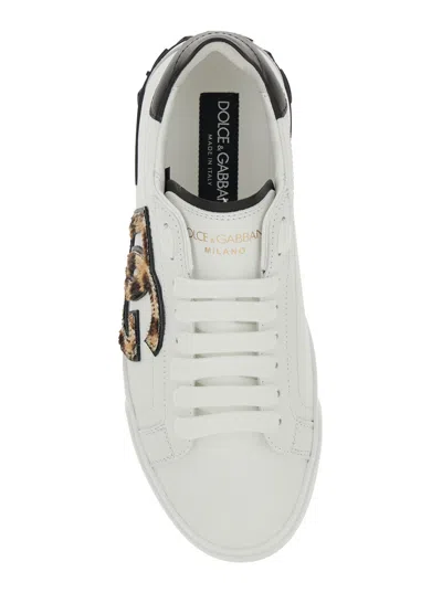 Dolce & Gabbana Women White Low Top Sneaker With Animal-motif Logo In Leather Woman In Multi