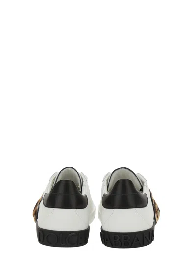 Dolce & Gabbana Women White Low Top Sneaker With Animal-motif Logo In Leather Woman In Multi
