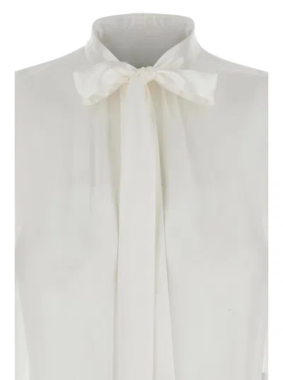 Dolce & Gabbana Long Sleeve Top With Bow And Pleats In Multicolor