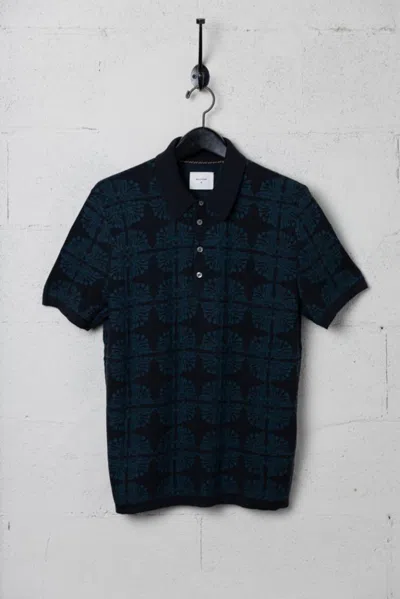 Billy Reid Tile Jacquard Sweater Polo In Carbon Blue