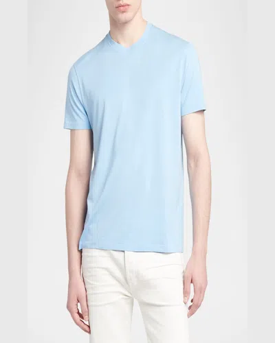 Tom Ford Sky Blue Crew Neck T-shirt In Lyocell