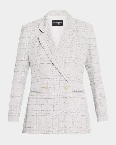 Emporio Armani Double-breasted Check Blazer In Natural