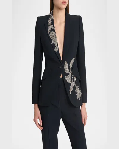 Alexander Mcqueen Embellished Padded-shoulders Blazer In Black