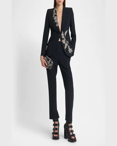 Alexander Mcqueen Embellished Padded-shoulders Blazer In Black