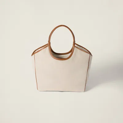 Miu Miu Large Canvas-leather Ivy Tote Bag In Beige/brandy